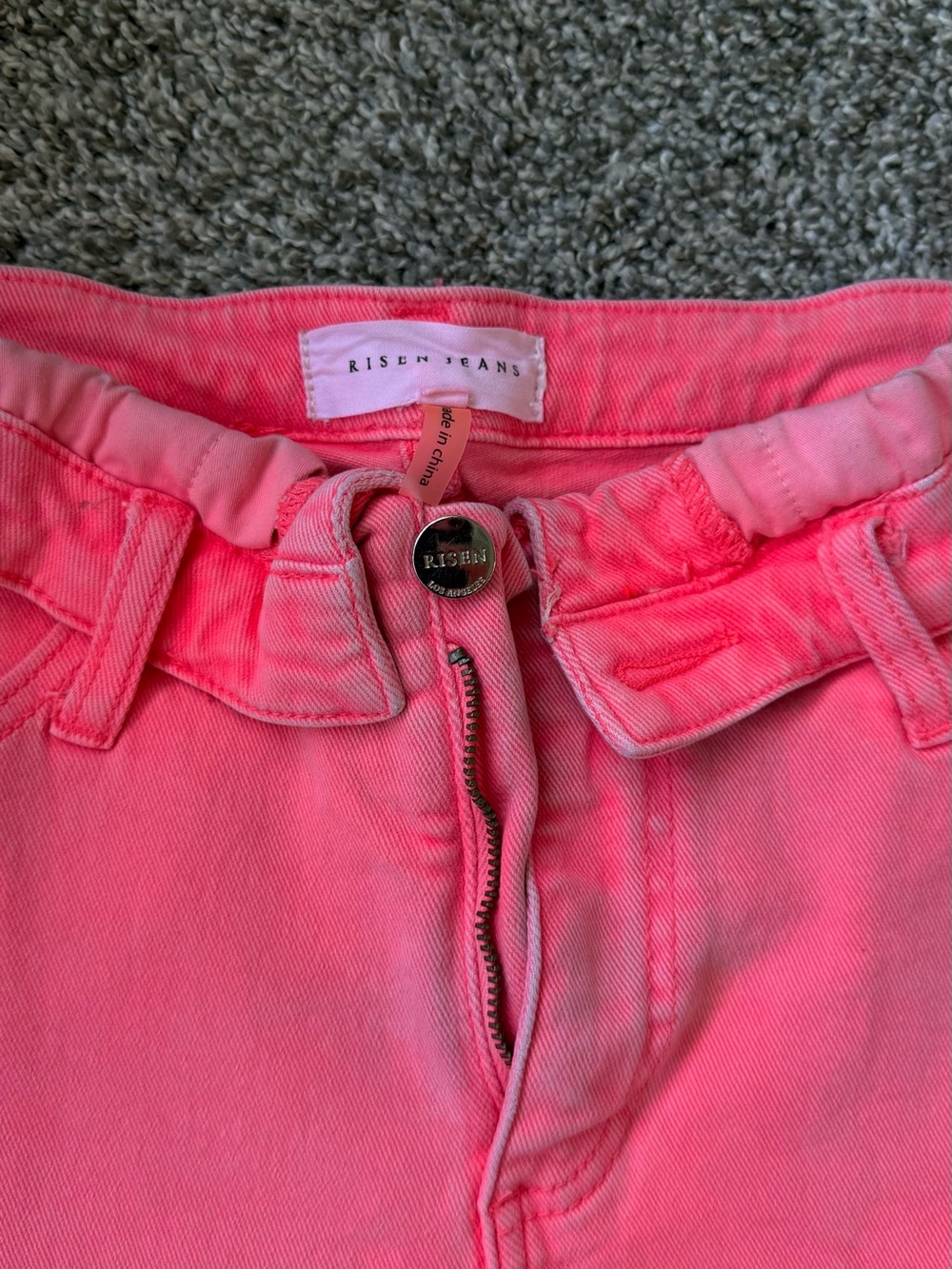 Risen Jeans Bright Neon Pink Frayed-Hem Denim Shorts - Picture 2 of 4